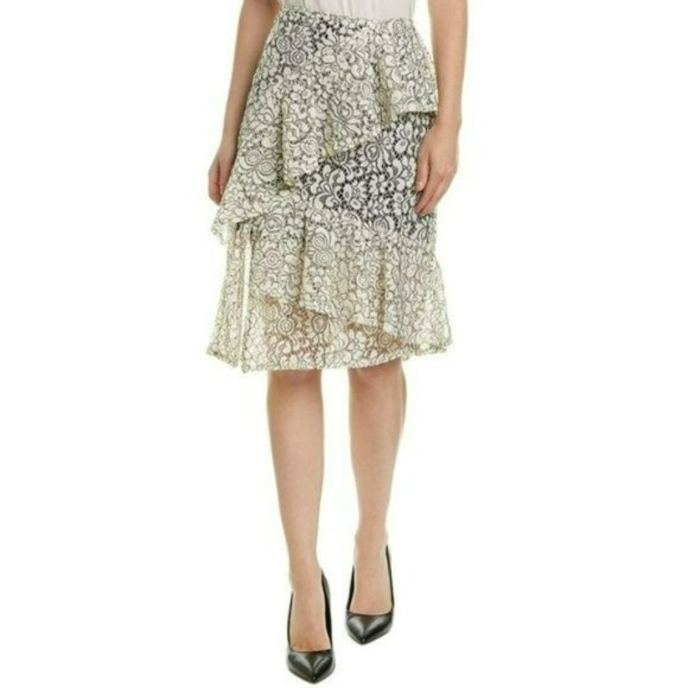 NWT Gorgeous NANETTE LEPORE  Lace Overlay Asymmetrical Ruffle Midi Skirt - Picture 2 of 7
